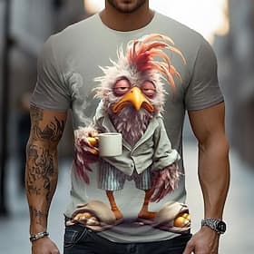 Men's Rabbit Rooster Funny T Shirt Short Sleeve T shirt 3D Print Crew Neck Shirt Exaggerated Designer Party Holiday Dark Gray Gray Summer Spring Clothing Appar thumbnail 2