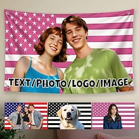 Custom American Flag with Photo Personalized Tapestry Poster Design Your Image For Decor Clubs Concerts Bars Dorms Living Rooms Bedrooms thumbnail 3
