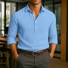 Men's Shirt Linen Shirt Summer Shirt Beach Wear Plain Casual Daily Blue Black White Khaki Long Sleeve Lapel Spring  Summer Summer Clothing Apparel Plain
