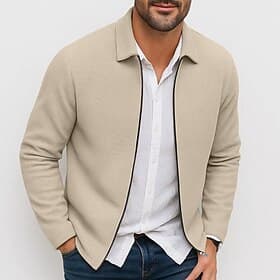 Voor heren Wafel jasje Jas Vrijetijdsjas Buiten Vakantie Warm Puur Lente Herfst Winter Effen Modieus Streetwear Revers Normaal Zwart Wit Koningsblauw Khaki Gri