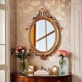 Classic Pattern Oval Decorative Wall Mirror – European Style Home Art Hanging, Creative Vanity Mirror for Wall Decor  Photography Props
