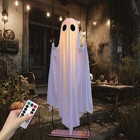 1 Stück 1,5 m/5 Fuß Halloween-Hängeschaukel mit Beleuchtung, süße Geister, für drinnen und draußen, vordere Galerie, Hofparty, Halloween-Festival-Atmosphäre, d