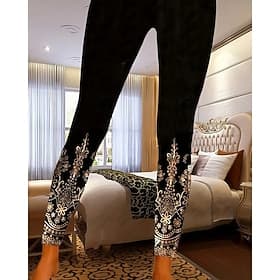 Women's Pants Trousers Leggings Cozy Leggings Casual Boho Full Length High Waist Flower Elastic Waist Print Breathability Comfortable Stretchy Vacation Street