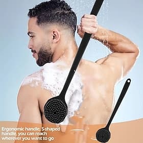 Long Handle Silicone Bath Brush – Soft Bristle Exfoliating Massage Back Scrubber for All Skin Types, Durable Easy to Clean, Hygienic Home Shower Tool for SPA