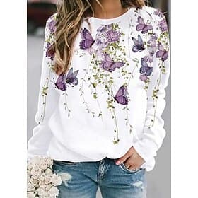 Femmes Sweat-shirts Imprimé Graphique Papillon Chaud Classique Occasionnel manche longue Col ras du cou Col rond Hauts Réguliers Occasionnel Maison Rue Blanche