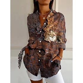 Women's Shirt Linen Like Breathable Lightweight Button Down Tunic Shirt Collar Long Sleeve Ombre Floral Graphic Vintage Tropical Hawaiian Work Daily s Print Bl