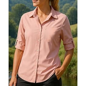 Women's Casual Shirt Hiking top Long Sleeve Turndown Top Outdoor Breathable Spring Autumn / Fall Polyester White Pink Army Green Tennis Golf Running