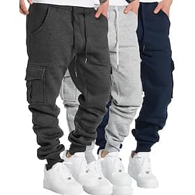 Multi Packs 3pcs Men's Dark GreyLight GreyBlack Sweatpants Trousers Cargo Sweatpants Drawstring Pocket Plain Vacation Daily Wear Polyester Spring