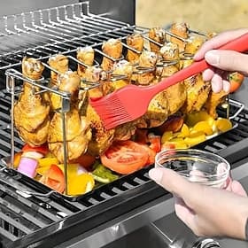 Stainless Steel Chicken Leg and Wing Rack, Foldable Vertical Roasting Rack for BBQ, Smoking, Oven, Ideal for Picnic and Camping, Easy-to-Store Kitchen Accessor