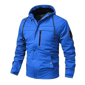 Men's Outdoor Jacket Raincoat Hoodie Jacket Hiking Jacket Vacation Daily Waterproof Windproof Pocket Spring Fall Plain Fashion Classic Hooded Regular Black Red