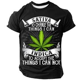 Menns Grafiske T-skjorte Sativa Indica Cannabis Cannabisblad Morsom Sitat Serenity Prayer Parodi Korte Ermer