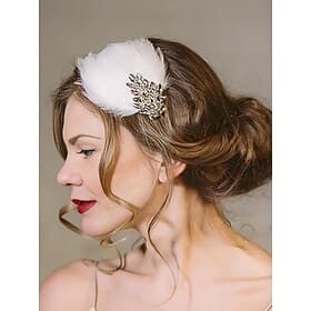Women's White Feather Hair Clip - Vintage Crystal Embellished Headpiece for Ladies, Elegant Gatsby Style Fascinator for Party, Cocktail and Evening Outfits