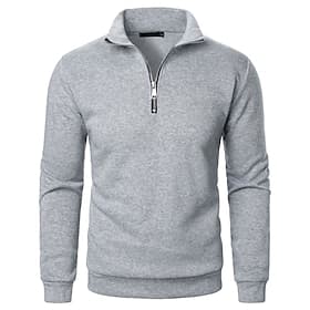 Men's Sweatshirt Pullover Hoodie Sweatshirt Pullover Quarter Zip Sweatshirt Apricot Black White Wine Khaki Lapel Plain Zipper Sports  Outdoor Casual Daily Stre