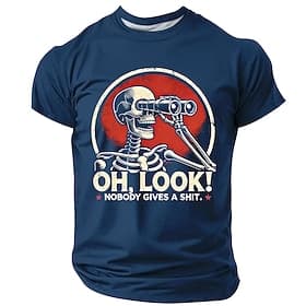 Men's Graphic T-Shirt with Sarcastic 'Oh, Look! Nobody Gives a Shit' Skeleton Print - Funny Short Sleeve Attitude Tee
