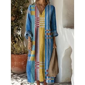 Women's Midi Dress Sundress A Line Dress Vacation Casual Boho Beach Party Holiday Loose Fit Floral Graphic Geometric Long Sleeve V Neck Blue Dark Red Pink Purp