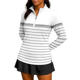 Women's Geometric Stripes Shirt Sport Shirt Golf Polo Shirt Tennis Shirt Long Sleeve Zipper Floral UPF50 UV Resistant High Elasticity Moisture Wicking Breathab