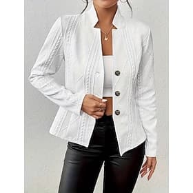 Women's Blazer Comfortable Breathable Buttons Fashion Daily Plain Outdoor Office Casual Daily Single Breasted Regular Stand Collar Regular Fit Long Sleeve Oute