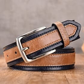 Men's Belt Automatic Buckle Quick-Release PU Leather Alloy Durable Adjustable Color Block Kakhi Camel Outdoor Daily Waist Belt