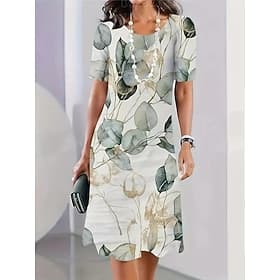 Women's Elegant Midi Dress T Shirt Dress Tee Dress Shift Dress Party Evening Casual Formal Daily Regular Fit Floral Abstract Short Sleeve Crew Neck Red Blue Gr