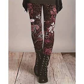 Women's Pants Trousers Leggings Cozy Leggings Streetwear Casual Full Length High Waist Floral Elastic Waist Print Breathability Comfortable Stretchy Vacation S thumbnail 3