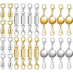 24 Pcs Magnetic Necklace Clasps and Closures 3 Styles , Round, Cylindrical, Tubular Jewelry Magnetic Clasp Connector Locking Magnetic Clasp Bracelet Extender f