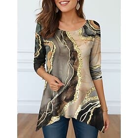 Women's Tunic Graphic Abstract Elegant Vintage Fashion Long Sleeve Crew Neck Round Neck Long Tops Daily Weekend Print Blue Purple Gold Green Spring Fall Winter