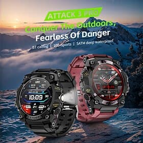 LOKMAT ATTACK 3 PRO Smart Watch 1.39 inch Smartwatch Fitness Running Watch Bluetooth Pedometer Call Reminder Sleep Tracker Compatible with Android iOS Unisex L