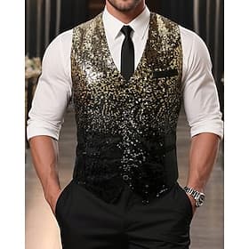 Herren Weste Gilet Urlaub Party Geschäft Mode Lässig Frühling Herbst Pailletten Knöpfe Polyester Bequem Schrittweise Einreihig Ein-Knopf V Ausschnitt Normale P
