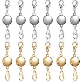 12 Pack Magnetic Necklace Clasps and Closures  Strong Magnetic Jewelry Extenders for Necklaces and Bracelets, Gold  Silver Plated Round Clasps for DIY Jewelry