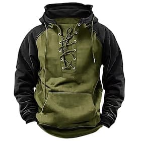 Men's Hoodie Tactical Hoodie Army Green Navy Blue Dark Gray Hooded Plain Lace up Zipper Color Block Casual Daily Sports  Outdoor Polyester Streetwear Cool Spor