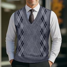 Men's Sweater Sweater Vest Pullover Sweater Jumper Vest Ribbed Knit Regular Tops Knitted Slim Fit Plain V Neck Knitwear Contemporary Casual Daily Wear Clothing