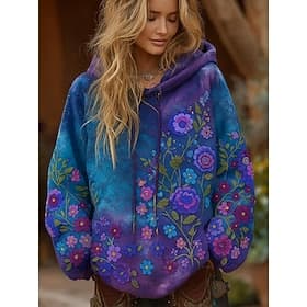 Women's 3D Print Vintage Boho Hoodie Patchwork Hoodie Sweatshirt Floral Pullover Sweatshirt Oversized Casual Warm Active Hooded Street Dailywear Patchwork Purp
