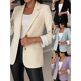 Women's Blazer Comfortable Breathable Pocket Casual Plain Office Street Casual Daily Wear Single Breasted Regular Turndown Regular Fit Long Sleeve Outerwear Bl thumbnail 2