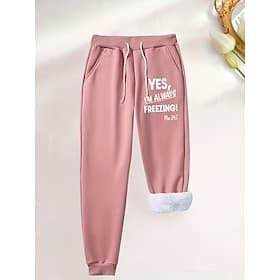 Women's Sweatpants Fleece Pants Down Pants Vintage Casual Full Length High Waist Graphic Letter Drawstring Micro-elastic Daily Home Outdoor Black Pink Red Blue