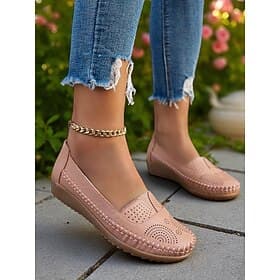 Women's Slip-On Loafers with Laser Cut Details – Casual Flat Moccasin Shoes for Daily Walking and Driving