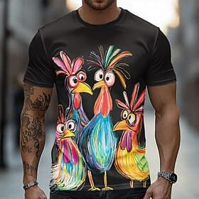 Men's Rooster Funny T Shirt Short Sleeve T shirt 3D Print Crew Neck Shirt Exaggerated Designer Party Holiday Blue Black Purple Summer Spring Clothing Apparel S