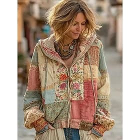Dames 3D Print Vintage Boho Hoodie Patchwork Hoodie Sweatshirt Bloem Zip Up s Bloem Punk Actief Vintage Lange Mouwen Hooded Reguliere Tops Thuis Dagelijkse Kle
