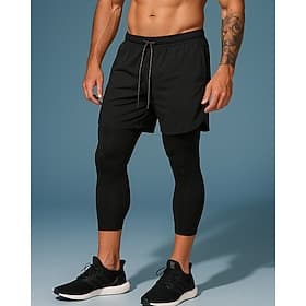 Men's Compression Pants Running Tights 2 in 1 High Waist Bottoms Gym Athleisure Workout Fall Quick Dry Breathable Gym Basketball Workout Regular Fit Sportswear