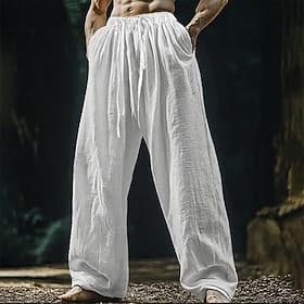 Homme Pantalons en Lin Pantalons Pantalon d'été Pantalons de Plage Cordon de serrage Avec Poches Taille Élastique Uni Confort Respirant Quotidien Plage Vacance
