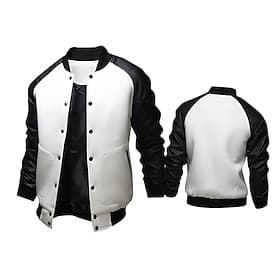 Men's Bomber Jacket Transition Jacket Varsity Jacket Training Vacation Leather Sleeved Spring Fall Solid Color Basic Regular Black White Light Grey Dark Gray J