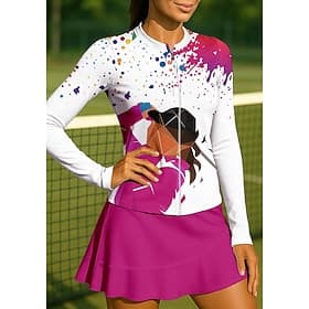 Women's Unisex Geometric Abstract Art Sport Shirt Tennis Shirt Tennis Top Long Sleeve Zipper Floral UPF50 UV Resistant High Elasticity Moisture Wicking Breatha