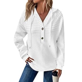 Women's Texture Sweatshirt Waffle Sweatshirt  Pullover Hoodie Sweatshirt Plain Streetwear Casual Long Sleeve Hooded Regular Tops Street Holiday Going out Butto