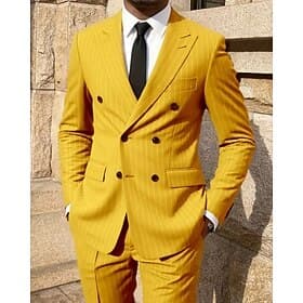 Men's Blazer Suits Business Cocktail Party Wedding Party Fashion Casual Spring Fall Polyester Stripes Pocket 2 Piece Comfortable Double Breasted Blazer Black Y