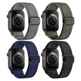 4 Pack Sport Band Compatible with Apple Watch band 38mm 40mm 41mm 42mm 44mm 45mm 49mm Braided Stretchy Breathable Nylon Strap Replacement Wristband for iwatch