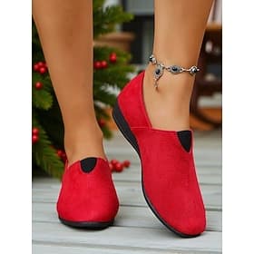 Women's Red Slip-On Casual Shoes – Lightweight Comfort Loafers for Daily Wear, Christmas, Shopping and Travel