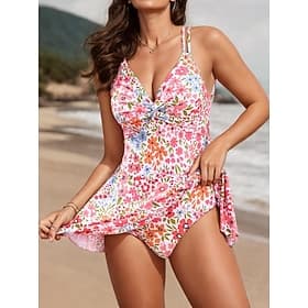 Women's Swimwear Swimdresses One Piece Tankini Swimsuit Backless Tummy Control High Waist Slim Vacation Beach Wear Graphic V Neck Sleeveless Bathing Suits