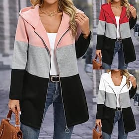Damen Kapuzenjacke Bequem Atmungsaktiv Patchwork Reißverschluss Tasche Lässig Gestreift Urlaub Straße Lässig Alltagskleidung Reisverschluss Regulär Mit Kapuze