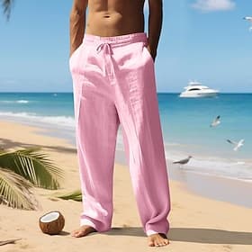 Homme Pantalons en Lin Pantalons Pantalon d'été Pantalons Amples Cordon de serrage Taille Élastique Jambe Droite Uni Confort Respirant Longueur complète Quotid thumbnail 3