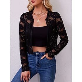 Mother's Wraps Elegant Sun Protection Long Sleeve Lace Wedding Wraps With Pure Color For Formal Summer