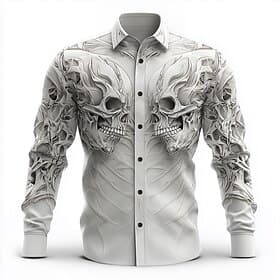 Men's Skull Skeleton Death Shirt Button Up Shirt Long Sleeve Dark Punk Gothic Style Outdoor Holiday Summer Spring Turndown 3D Print Collared Shirts White 1 Whi